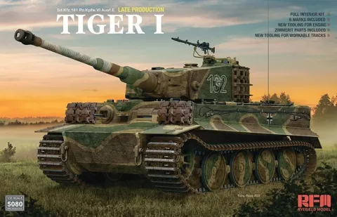 Krabice stavebnice Rye Field Model RFM5080 Tiger I Ausf.E pozdní verze v měřítku 1/35