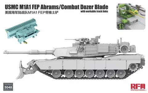 Krabice stavebnice Rye Field Model RFM5048 USMC M1A1 FEP Abrams s radlicí Combat Dozer 1/35