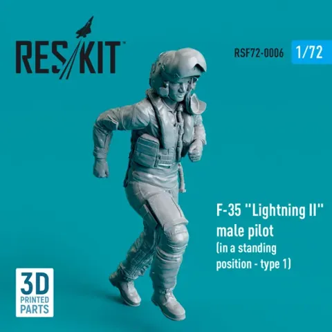 3D tištěná figurka pilota F-35 Lightning II Reskit RSF72-0006 v měřítku 1/72 ve stojící póze