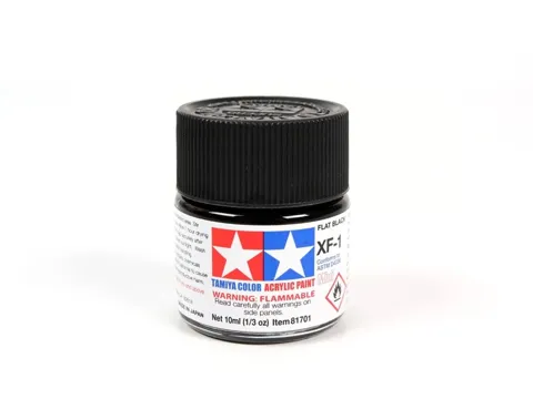 Skleněná lahvička akrylové barvy Tamiya Acrylic Mini XF-1 černá matná 10 ml