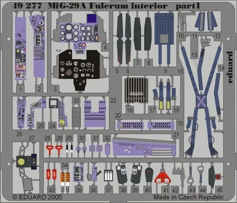 Barevné fotolepty Eduard 49277 MiG-29A Fulcrum interior 1:48 pro stavebnici Academy