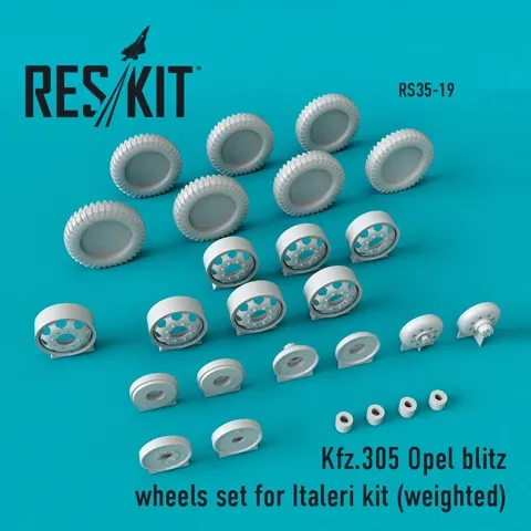 Sada kol Reskit RS35-0019 pro Kfz.305 Opel Blitz 1/35 se zatíženými pneumatikami