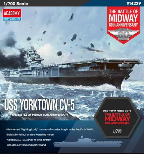 Krabice plastikové stavebnice Academy 14229 USS Yorktown CV-5 Battle of Midway v měřítku 1/700