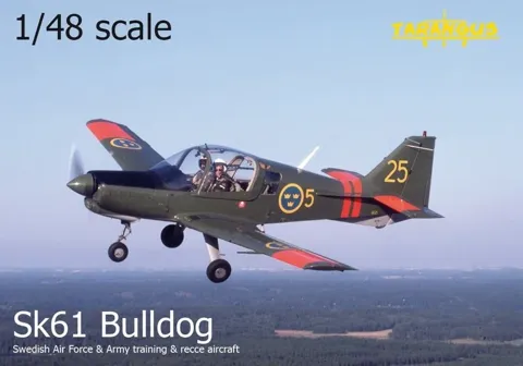 Krabice stavebnice Tarangus TA4805 1/48 Sk 61 SA Bulldog, švédský cvičný letoun