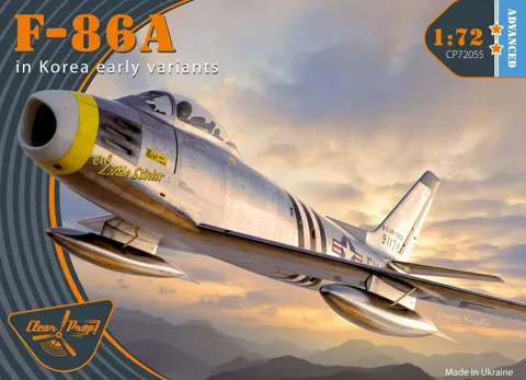 Krabice stavebnice Clear Prop CP72055 F-86A in Korea v měřítku 1/72, rané verze Sabre