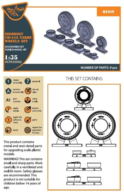 Sada kol Clear Prop CPA35002 v měřítku 1/35 pro vrtulník CH-54A Tarhe od ICM
