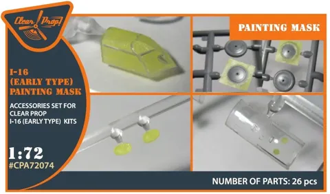 Maskovací sada Clear Prop CPA72074 ze žlutého kabuki papíru pro model I-16 v měřítku 1/72