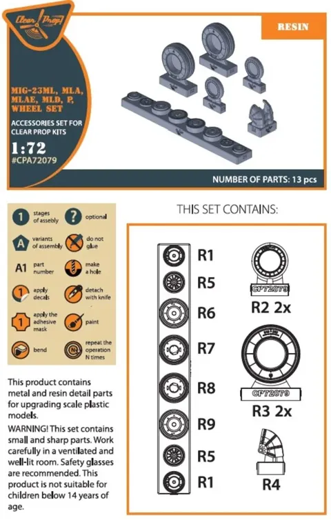 Clear Prop CPA72079 sada kol 1/72 pro MiG-23ML, MLD, P a MLAE