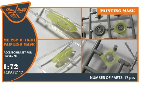 Maskovací sada Clear Prop CPA72117 ze žlutého kabuki papíru pro Me-262B-1A/U1 v měřítku 1/72