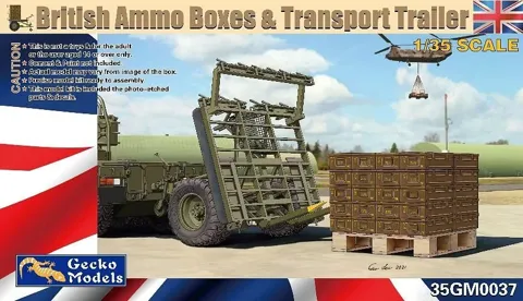 Stavebnice Gecko Models 35GM0037 britské muniční bedny a přepravní vozík v měřítku 1/35