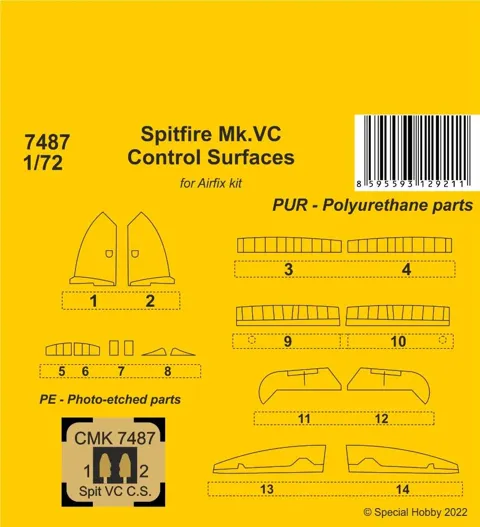 Resinová sada CMK 7487 ovládací plochy pro Spitfire Mk.Vc 1/72 (Airfix)