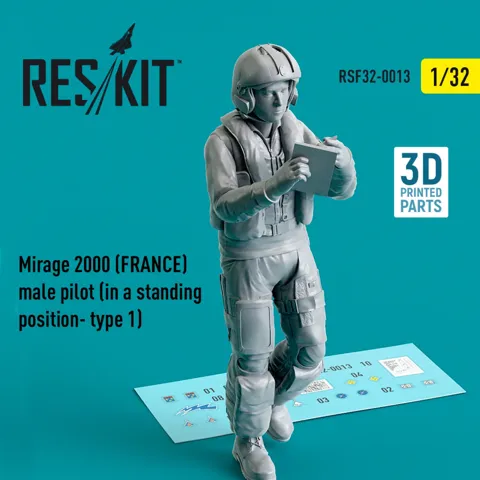 3D tištěná figurka Reskit RSF32-0013 pilot Mirage 2000 v měřítku 1/32, stojící pozice