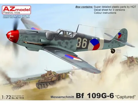 Krabice plastikové stavebnice AZ Model AZ7818 Messerschmitt Bf 109G-6 Captured v měřítku 1/72
