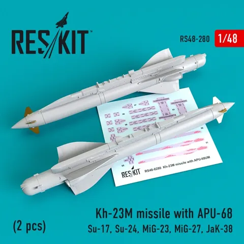 Sada Reskit RS48-0280 — dvě rakety Kh-23M se závěsníky APU-68 v měřítku 1/48