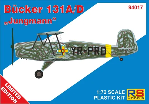 Krabice plastikové stavebnice RS Models 94017 Bücker Bü-131A/D v měřítku 1/72