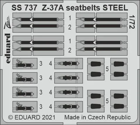 Barevný ocelový fotolept Eduard SS737 Z-37A upínací pásy STEEL v měřítku 1/72