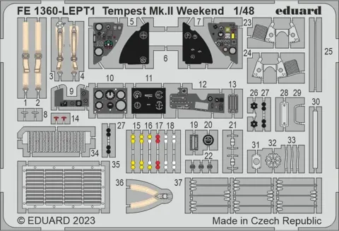 Barevný fotolept Eduard FE1360 Tempest Mk.II Weekend 1/48 na leptaném plátku