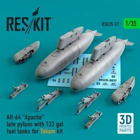 3D tištěná sada Reskit RSU35-0037 — závěsníky AH-64 Apache s nádržemi 122 gal v měřítku 1/35