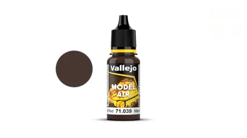 Lahvička akrylové barvy Vallejo Model Air 71039 lodní červená Hull Red 18 ml