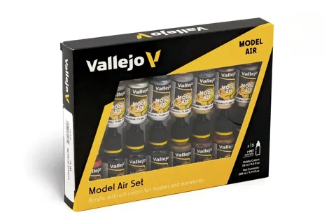 Sada akrylových barev Vallejo Model Air 71181 Metallic Effects, 16 lahviček po 18 ml
