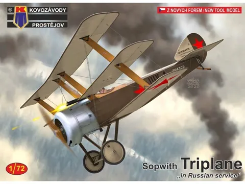Krabice stavebnice Kovozávody Prostějov KPM0182 Sopwith Triplane ruské provedení v měřítku 1/72