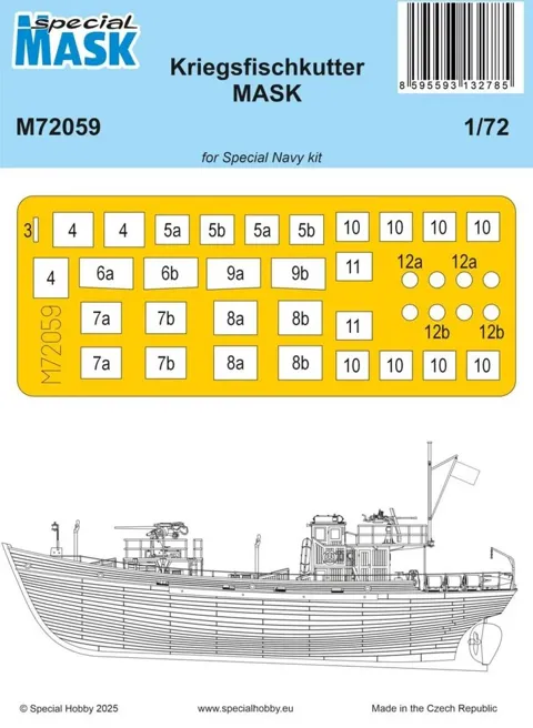 Sada předřezaných masek Special Hobby M72059 pro model Kriegsfischkutter 1/72