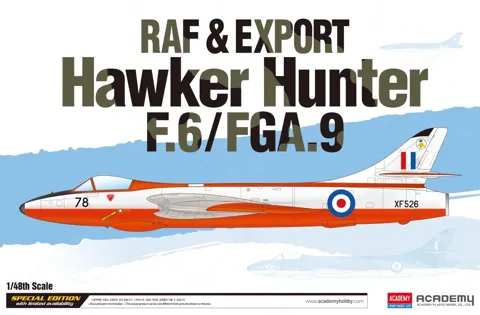 Krabice plastikové stavebnice Academy 12312 Hawker Hunter F.6/FGA.9 v měřítku 1/48