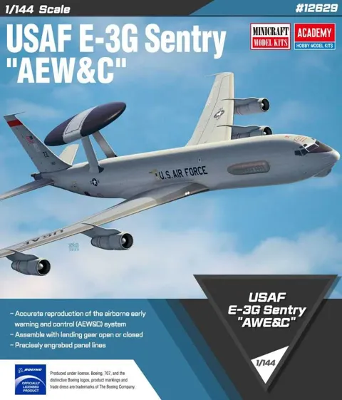 Krabice plastikové stavebnice Academy 12629 USAF E-3G Sentry AEW&C v měřítku 1/144