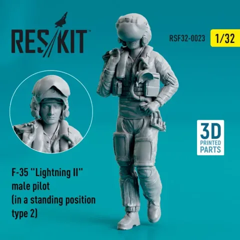 3D tištěná figurka Reskit RSF32-0023 pilot F-35 Lightning II ve stoje, měřítko 1/32