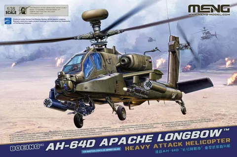 Krabice plastikové stavebnice Meng QS-004 Boeing AH-64D Apache Longbow v měřítku 1/35