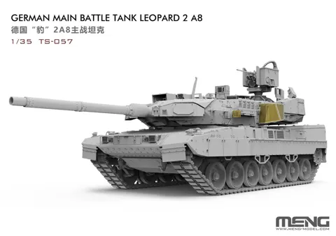 Krabice stavebnice Meng TS-057 Leopard 2A8 v měřítku 1/35, německý hlavní bojový tank