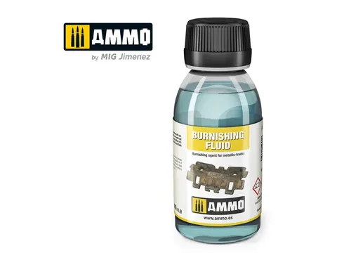 Lahvička AMMO Mig A.MIG-2020 Metallic Tracks Burnishing Fluid, černidlo na kovové pásy, 100 ml