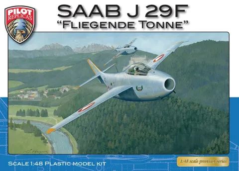 Krabice stavebnice Pilot Replicas 48A003 SAAB J 29F rakouská verze v měřítku 1/48
