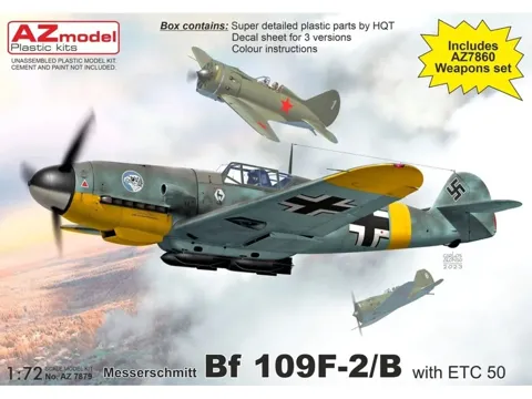 Krabice plastikové stavebnice AZ Model 1/72 Messerschmitt Bf 109F-2/B se závěsníkem ETC 50