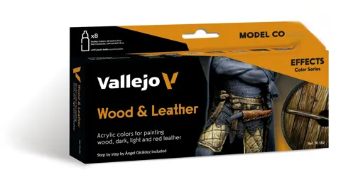 Sada akrylových barev Vallejo Model Color 70182 dřevo a kůže, 8 lahviček po 18 ml