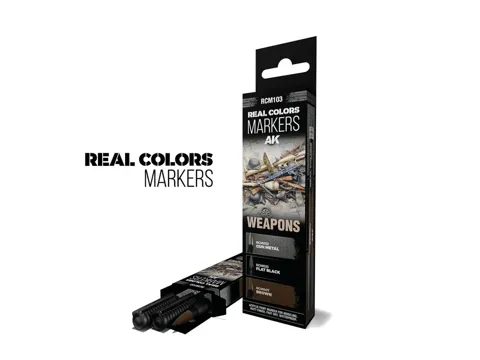 Sada tří popisovačů AK Interactive Real Colors Markers RCM103 pro zbraně a výzbroj