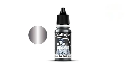 Lahvička akrylové barvy Vallejo Model Color 70864 přírodní ocel metalická, 18 ml
