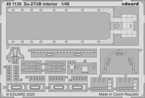 Fotoleptaná sada Eduard 491130 interiér Su-27UB 1/48 pro stavebnici Kitty Hawk