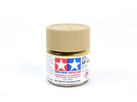 Skleněná lahvička akrylové barvy Tamiya Acrylic Mini XF-60 Dark Yellow 10 ml