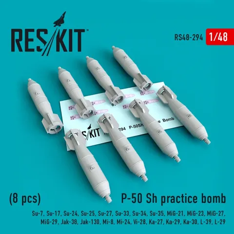 Sada cvičných pum Reskit RS48-0294 P-50 SH v měřítku 1/48, 8 dílů
