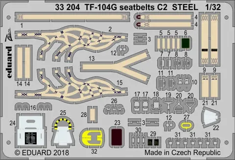 Fotoleptaná sada Eduard 33204 bezpečnostní pásy STEEL pro TF-104G v měřítku 1/32
