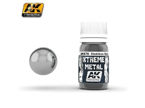 Lahvička metalické barvy AK Interactive Xtreme Metal AK670 nerezová ocel 35 ml