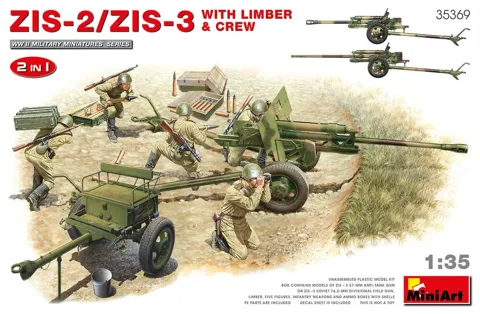 MiniArt 35369 ZIS-2/ZIS-3 s přepravním vozíkem a obsluhou, 2 v 1 (1/35)
