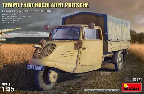 MiniArt 35371 Tempo E400 Hochlader Pritsche – německý tříkolový rozvážkový vůz (1/35)