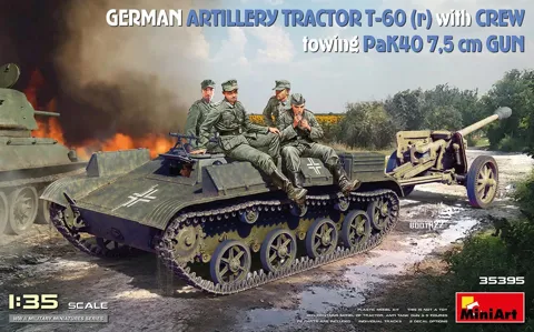 MiniArt 35395 německý dělostřelecký tahač T-60 (r) s kanónem PaK 40 a osádkou (1/35)