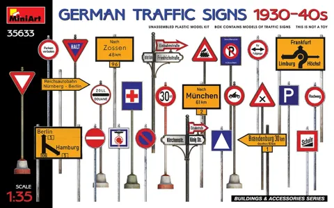 MiniArt 35633 German Traffic Signs 1930-40's — německé dopravní značky (1/35)