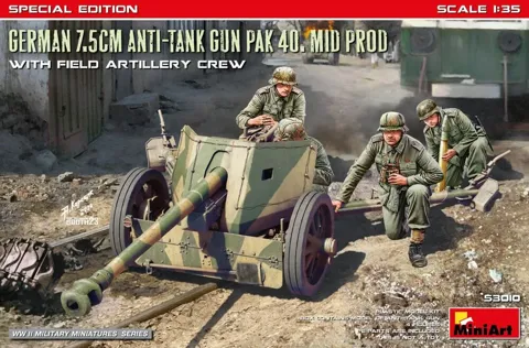 MiniArt 1/35 německý protitankový kanón PaK 40 střední výroby s dělostřeleckou obsluhou (Special Edition)