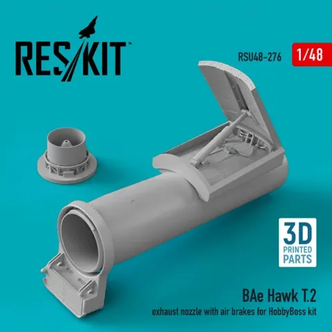 3D tištěné díly Reskit RSU48-0276 — výfuková tryska a aerodynamické brzdy BAe Hawk T.2 v měřítku 1/48