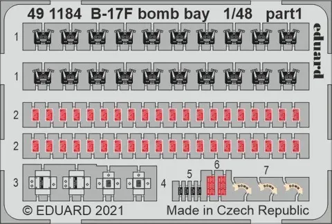 Fotoleptaná sada Eduard 491184 pumovnice B-17F v měřítku 1/48 pro stavebnici HK Models
