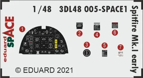 Sada 3D obtisků Eduard SPACE 3DL48005 Spitfire Mk.I early v měřítku 1/48